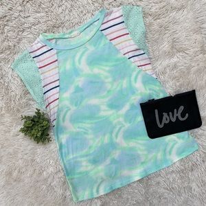 🎉HP🎉 REB in J Eyelet Flutter Sleeve Tie Dye Top 💗 Mint Blue & Multi